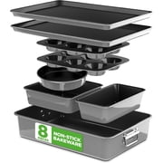 NutriChef 8-Piece Nonstick Stackable Bakeware Set Baking Tray Set W/ Non-Stick Coating Gray
