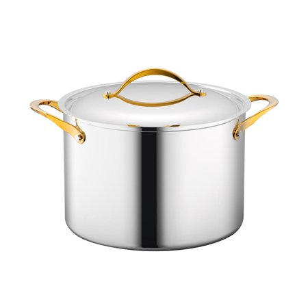 NutriChef 8-Quart Stockpot with Lid - PFOA/PFOS Free Stock Pot Kitchen Cookware w/Interior Coated Prestige Ceramic Non-Stick Coating, Golden PVD Handles, Stylish Kitchenware Works w/Model NCSTS16