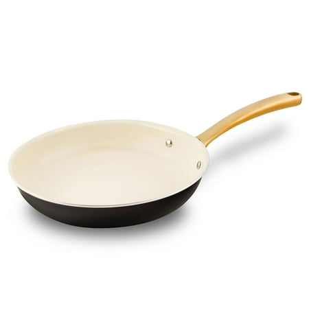 NutriChef 8” Small Fry Pan - Small Skillet Nonstick Frying Pan with Golden Titanium Coated Silicone Handle, Ceramic Coating, Stain-Resistant And Easy To Clean, Professional Home Cookware