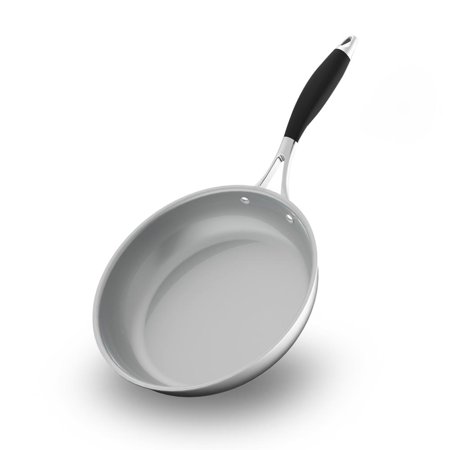 NutriChef 9.5'' Large Fry Pan - PFOA/PFOS Free Stainless Steel Stain-Resistant Frying Pan Kitchen Cookware w/ Durable Ceramic Non-Stick Coating, Silicone Wrap Handles - Works w/ Model NCSSS12