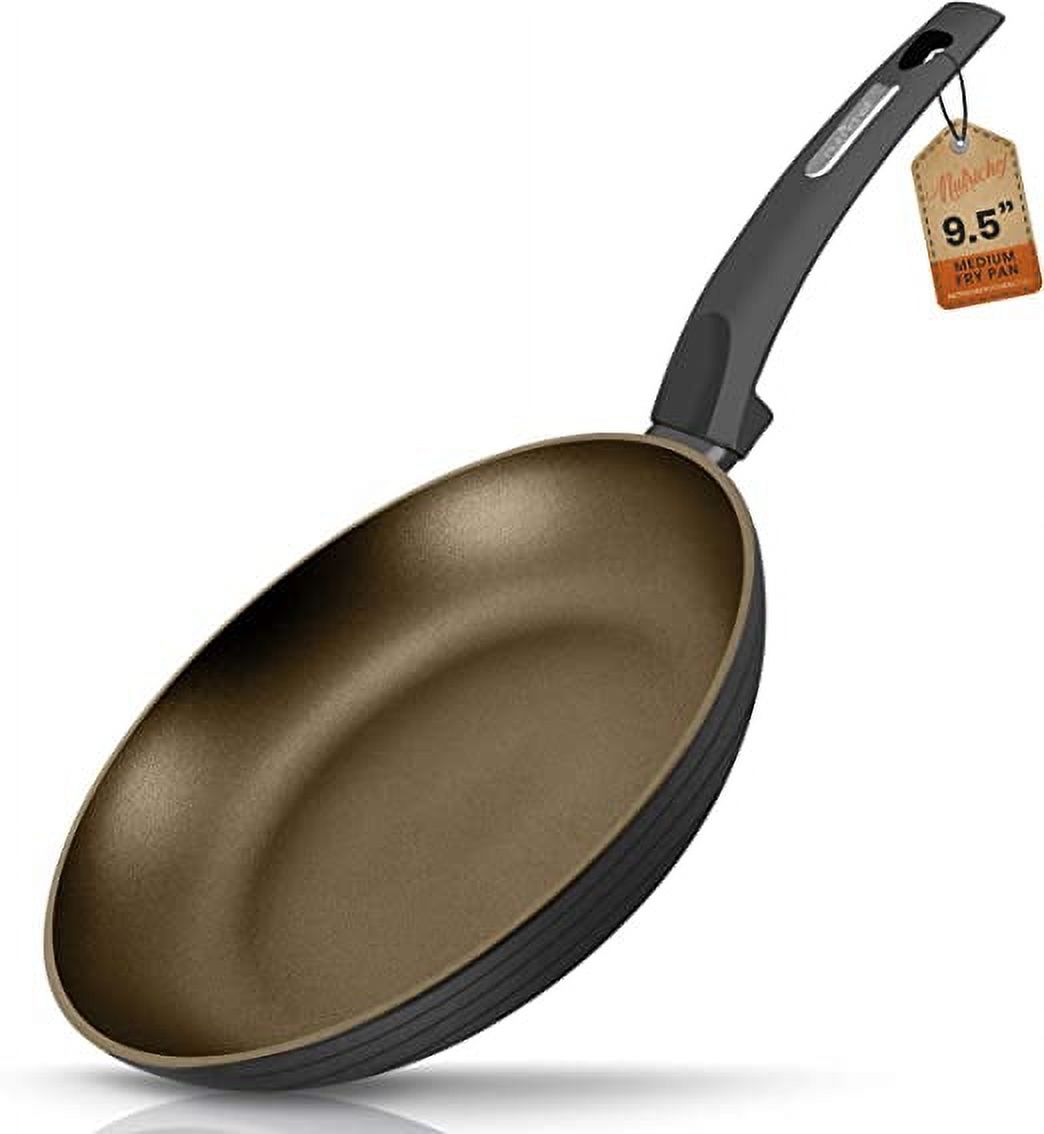 NutriChef 9.5'' Medium Fry Pan - Non-Stick Stylish Kitchen Cookware with Metallic Ridge-Line Pattern