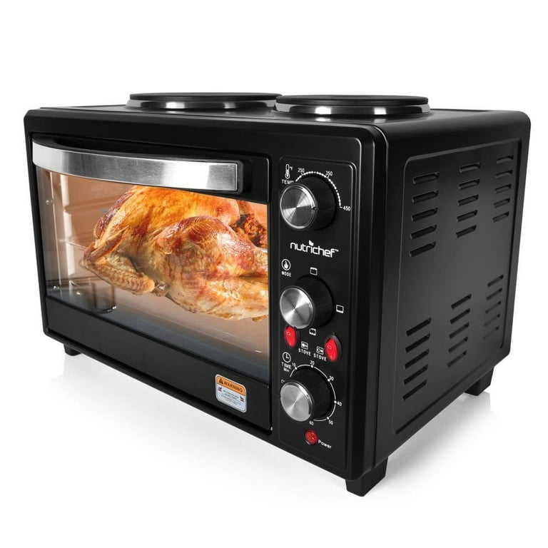 NutriChef Kitchen Convection Electric Countertop Rotisserie Toaster Oven  Cooker with Food Warming Hot Plates, 30+ Quart (AZPKRTO28), Black