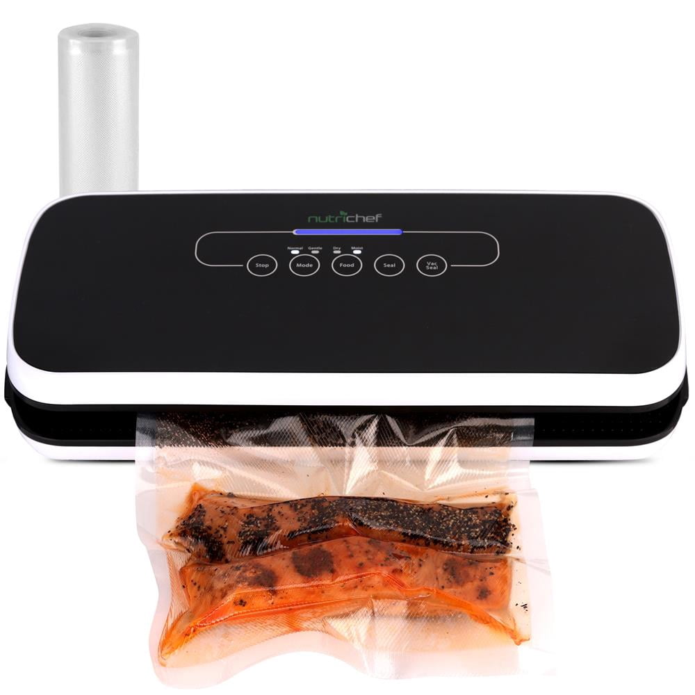 NutriChef Automatic Food Vacuum Sealer, Electric Air Sealing System for Dry & Moist Foods, LED Controls, Strong Suction, Includes Bags, Wine Stopper & Hose