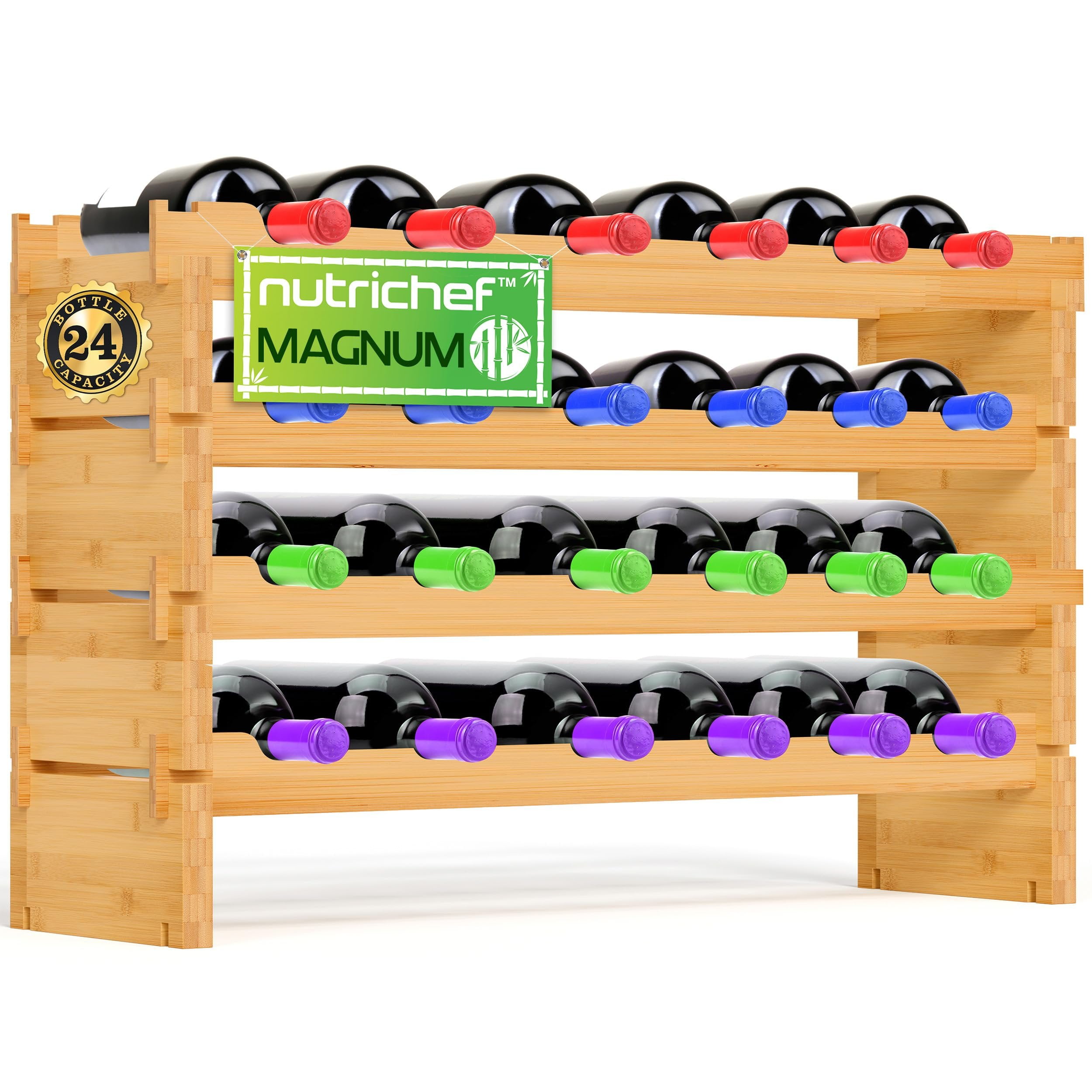 Wine Rack Systems Small NutriChef Bamboo Modular Wine Rack for Magnum Size Wine Bottles (4 ...