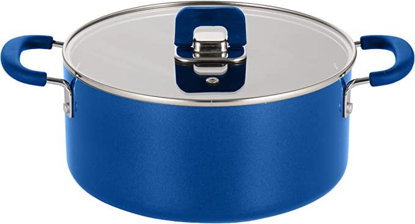 NutriChef Casserole with Lid-Non-Stick Stylish Kitchen Cookware with Foldable Knob, 5 Quart (Blue)