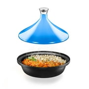NutriChef Cast Iron Moroccan Tagine - 2.75 Quart Tajine Cooking Pot with Stainless Steel Knob, Enameled Base, Cone-Shaped Enameled Lid, Blue