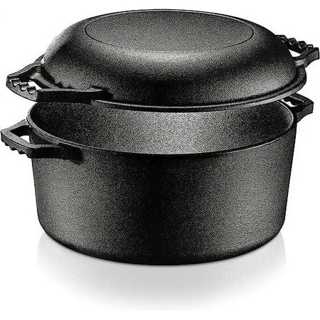 NutriChef Cast Iron Multi Cooker Pre-Seasoned Non-Stick Double Dutch Stovetop Casserole Cookware