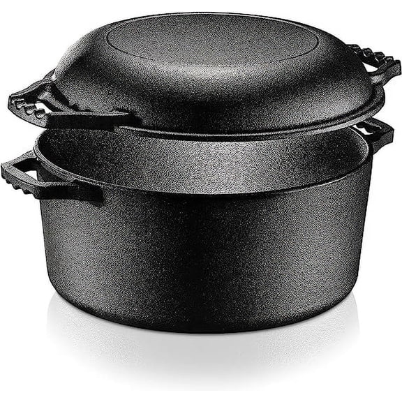 NutriChef Cast Iron Multi Cooker Pre-Seasoned Non-Stick Double Dutch Stovetop Casserole Cookware