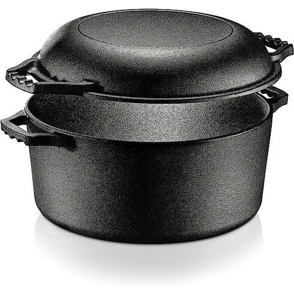 NutriChef Cast Iron Multi Cooker Pre-Seasoned Non-Stick Double Dutch Stovetop Casserole Cookware