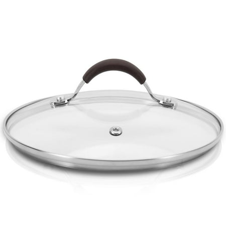 NutriChef Cooking Pot Lid 2.5 Quart - See-Through Tempered Glass Lids, Stainless Steel Rim, Brown