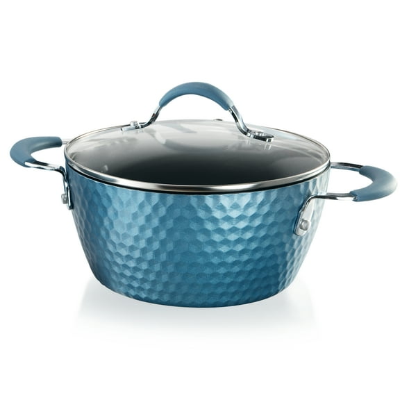 NutriChef Cooking Pot with Lid - Stylish Kitchen Cookware with Elegant Diamond Pattern, Non-Stick, 2.1 Quart