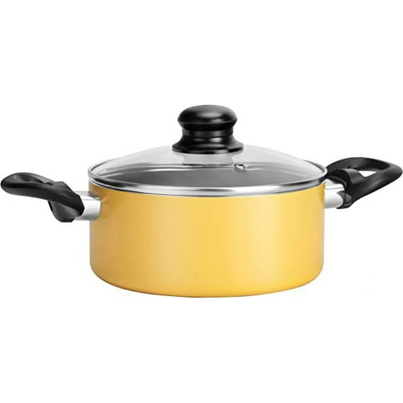 NutriChef Cookpot w/Lid - Stylish 1.81 quart Yellow Ceramic Kitchen Cookware, Top-grade Aluminum Alloy Pot, Transparent Tempered Glass Lid w/Steam Escape Hole, Black Backlite Handles