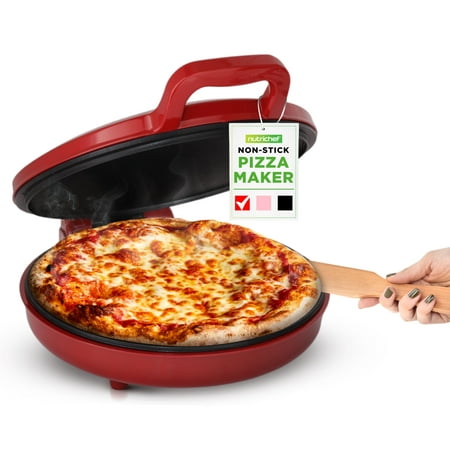 NutriChef Countertop Pizza Maker | 1500W Non-Stick Electric Pizza Cooker | Make 12" Personal Pizzas, Eggs, Toast & More | Cool-Touch Handles, Compact & Space-Saving | Temp Range 175-400°F | Red
