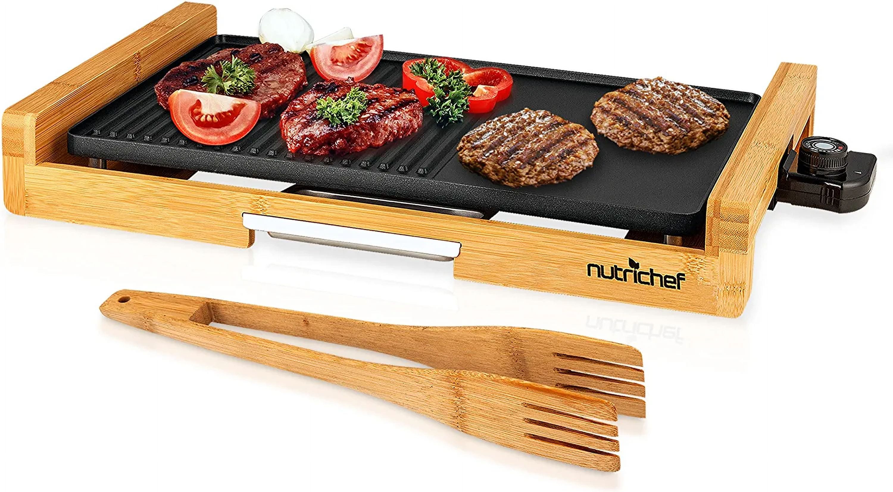 NutriChef Smokeless Electric Bamboo Grill with Non-Stick Plate