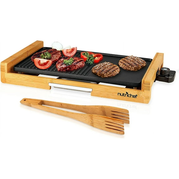 NutriChef Detachable Smokeless Electric Bamboo Griller Black.