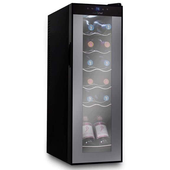 NutriChef Digital Electric 12 Bottle Thermoelectric Wine Chiller Cooler, Black