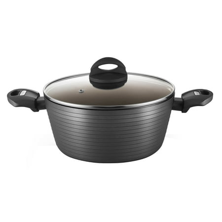 NutriChef Dutch Oven Pot with Lid Non-Stick Cookware with Metallic Ridge Line Pattern, 3.6 Quart Black