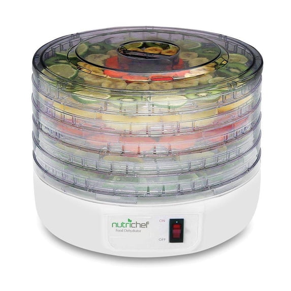 NutriChef Electric Countertop Food Dehydrator, Food Preserver - White