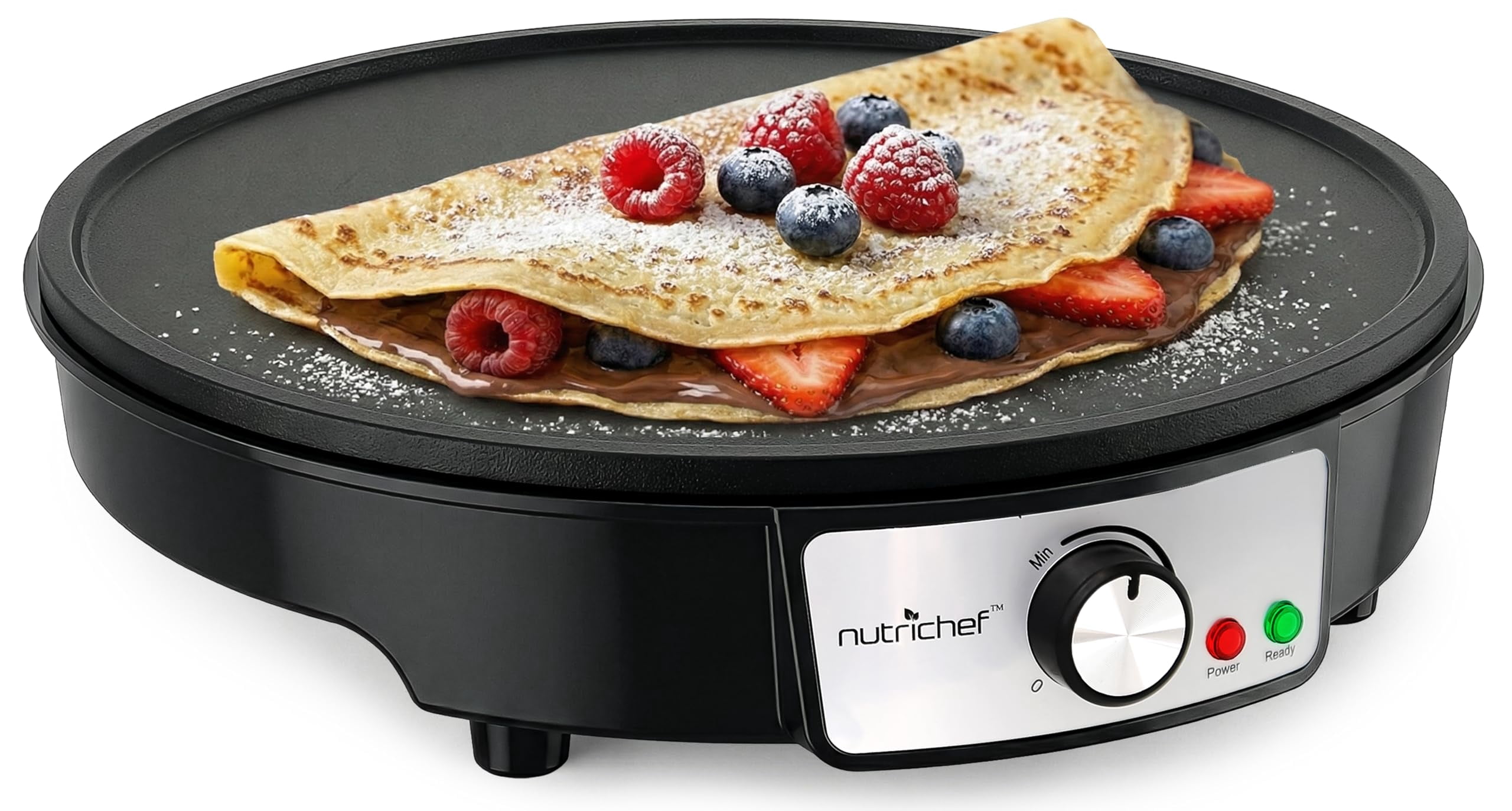 12-Inch Electric Crepe Maker, Non-Stick Aluminum Griddle, Adjustable Temperature Control, 1200W, Includes Batter Spreader and Wooden Spatula