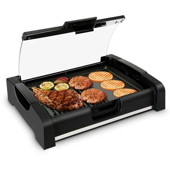 NutriChef Electric Grill & Griddle Cooktop with Glass Lid