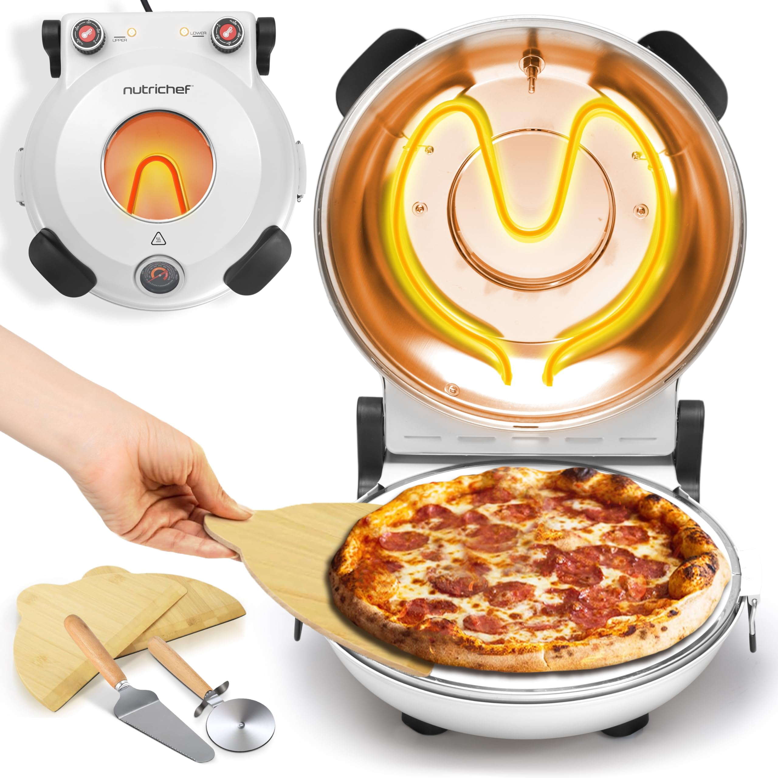NutriChef White Electric Countertop Pizza Oven with Non-Stick Coating