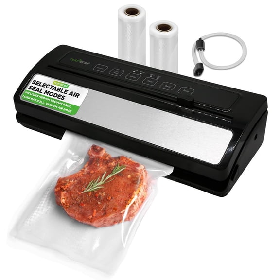 NutriChef Food Vacuum Sealer Machine, Stainless Steel & ABS Body, 110W Automatic Sealing for Dry & Moist Foods, LED Touch Controls, Includes Bags, Hose & Roll Cutter