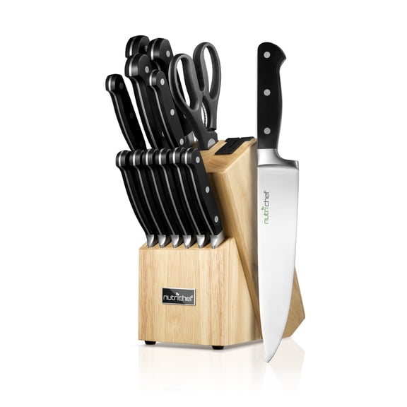 NutriChef German Stainless Steel Cutlery Set - Versatile Kitchen Precision Knife Set with Wood Block, Ideal for Cutting, Slicing, Chopping, and Dicing