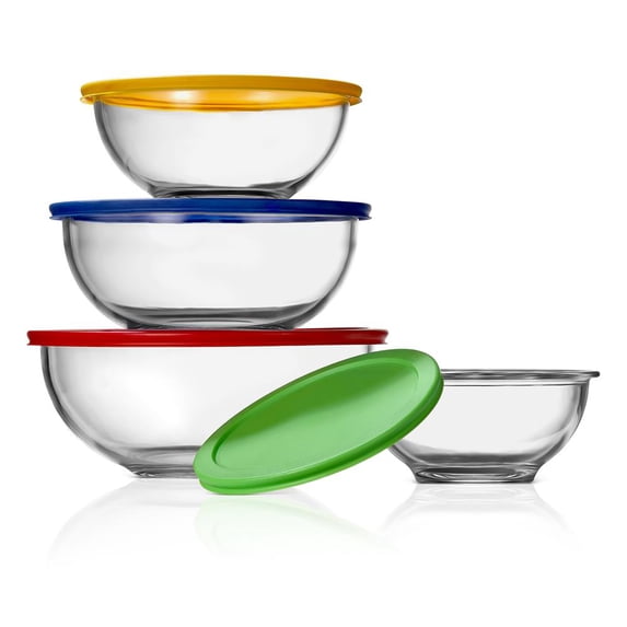 NutriChef Glass Mixing Bowl 4 Sets Stackable Superior Premium Meal-prep Container W/ Locking Lid