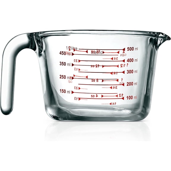 NutriChef High Borosilicate Glass Measuring Cup with Customized Decal Scale, 500 ml, (Clear)