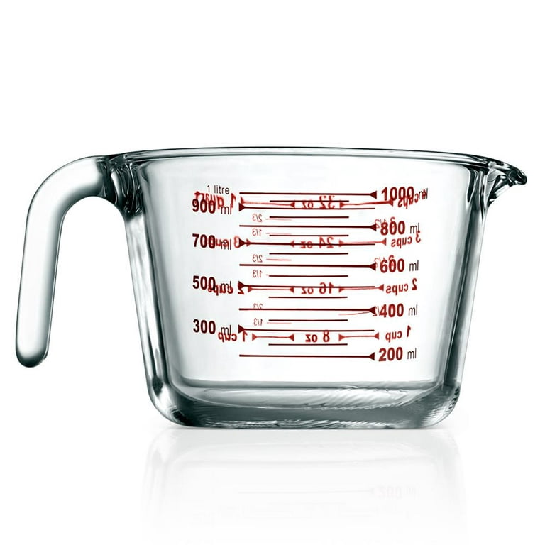 Glass Measuring Cup with Measurements, High Borosilicate Clear Measuring Cups with Insulated Handle and Lid for Water Flour Sugar Rice Liquid, Size
