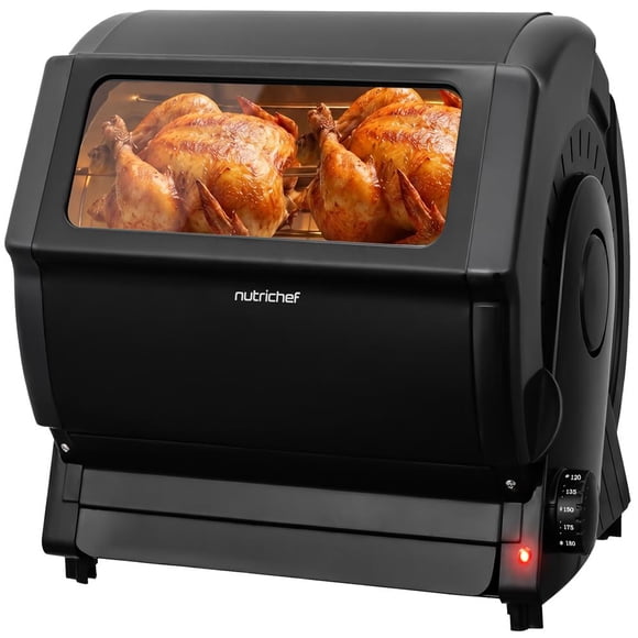 NutriChef Horizontal Rotating Shawarma Oven – 22.4 Qt Rotisserie & Kebab Machine with 6 Skewers, 3-Hour Timer for Chicken, Turkey & Lamb (Black)