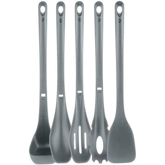 NutriChef Kitchen Cooking Utensils Set-Includes Spatula, Pasta Fork, Solid Spoon, Slotted Spoon & Tool Seat, Works with Model: NCCWSTKGRY (Gray), One Size