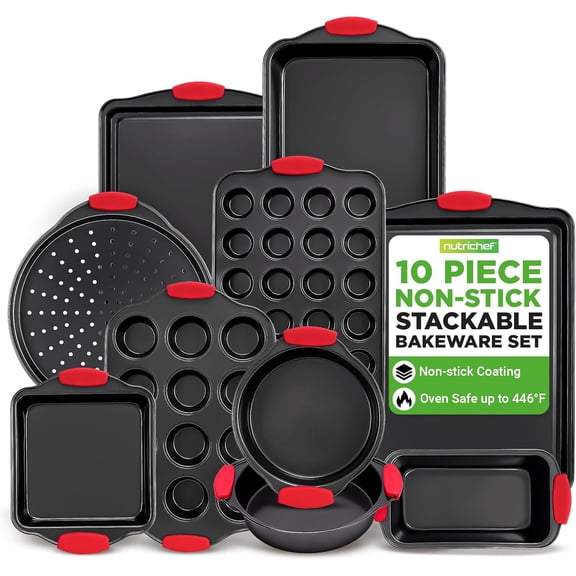 NutriChef Kitchen Deluxe Oven Non Stick Gray Carbon Steel 10 Piece Bakeware Set