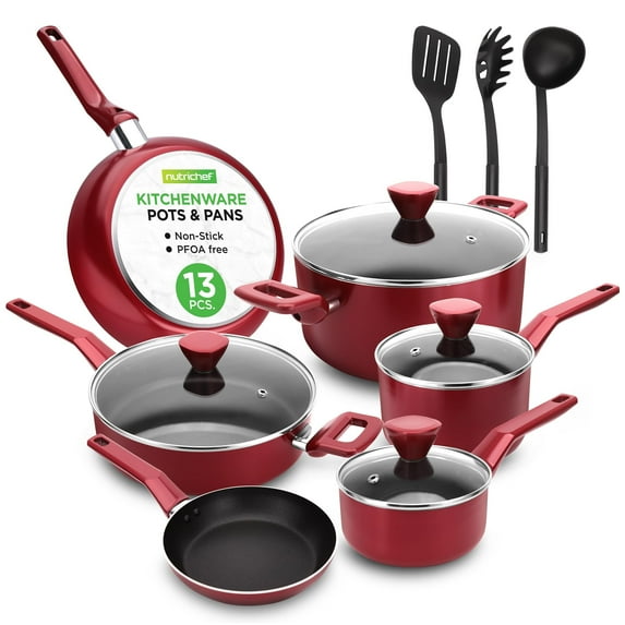 NutriChef Kitchenware Pots & Pans - Stylish Kitchen Cookware Set, Non-Stick (13-Piece Set)