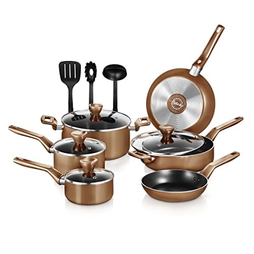 NutriChef 13-Piece Brown Nonstick Aluminum Cookware Set
