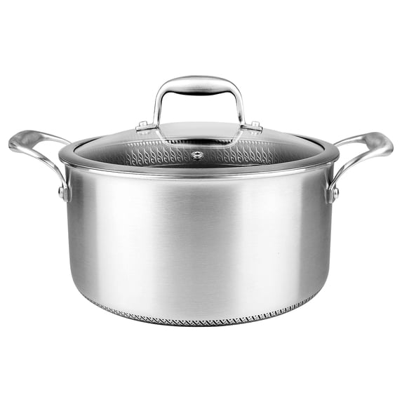 NutriChef Stew Pot with Glass Lid - Triply Stainless Steel Cookware, DAKIN Etching Non-Stick Coating Inside and Outside
