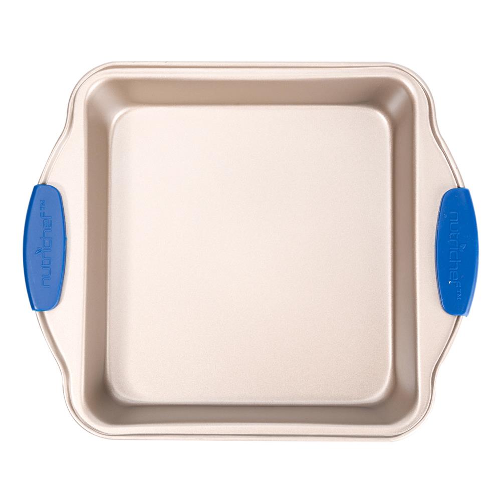 NutriChef Non-Stick Baking Pan, Blue Carbon Steel Bake Pan with Red Silicone Handles