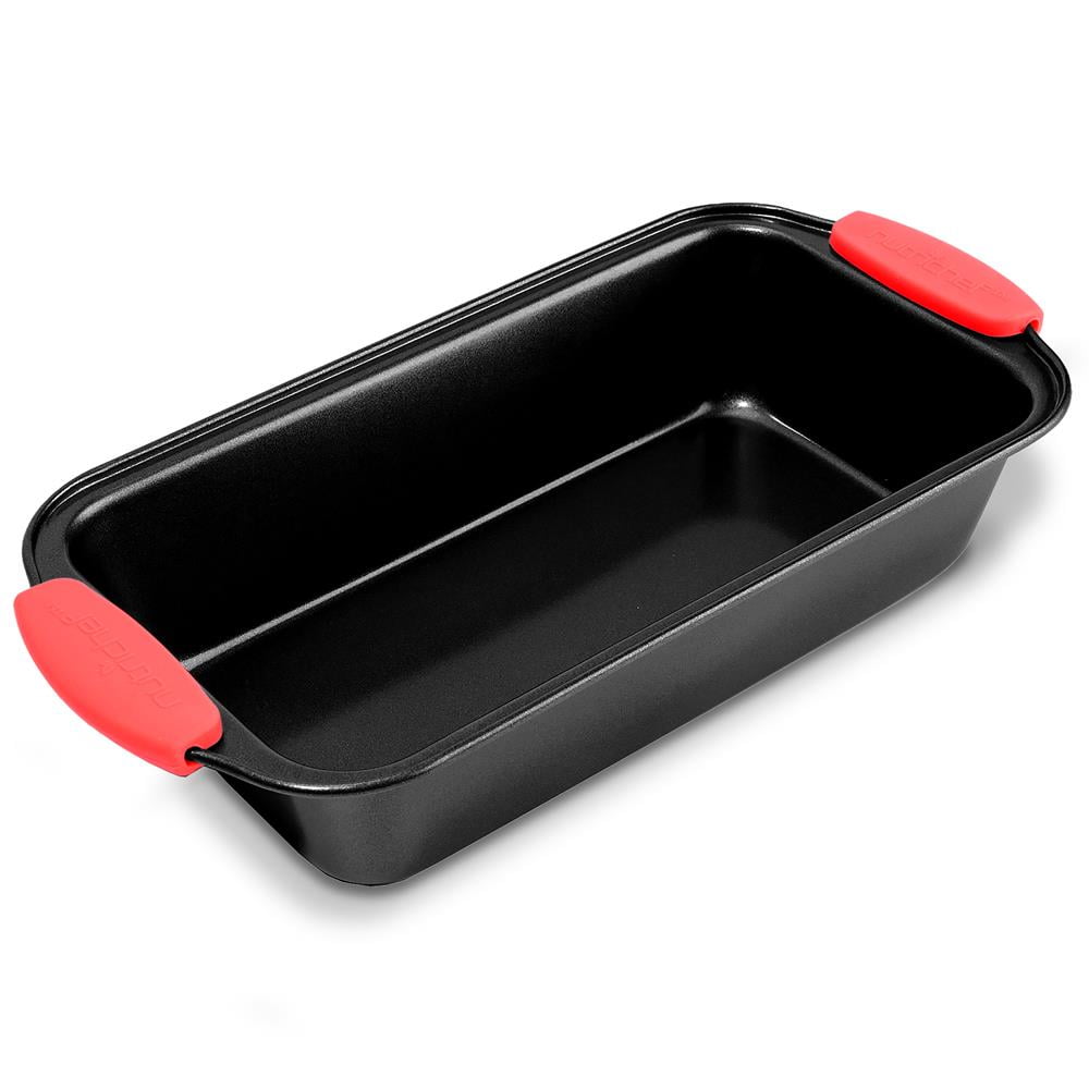 NutriChef Non-Stick Carbon Steel Loaf Pan with Red Silicone Handles