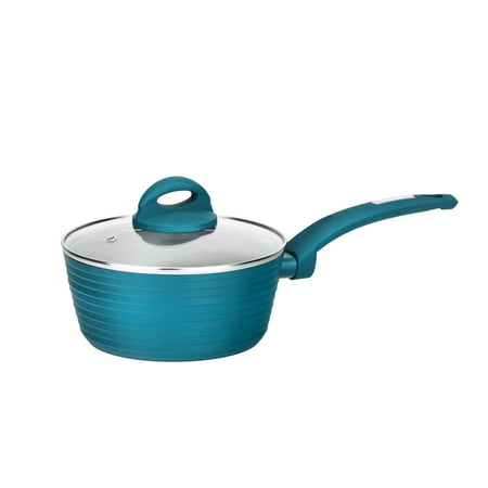 NutriChef Non-Stick Saucepan Pot Stylish Kitchen Cookware W/ Light Gray Inside & Green Outside