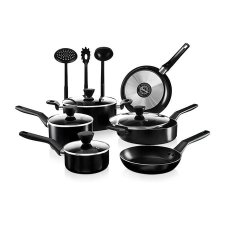 NutriChef Nonstick Cooking Kitchen Cookware Pots & Pan, 13 Piece Set, Black