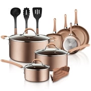 NutriChef Nonstick Cookware Pots & Pans, 14pce Set in Bronze-Aluminum
