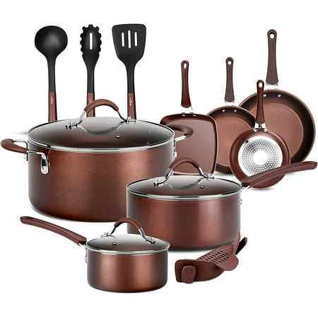 NutriChef Nonstick Cookware Pots & Pans, 14pce Set in Bronze-Aluminum