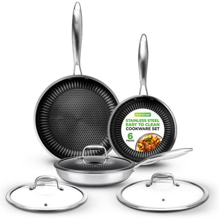 NutriChef Nonstick Tri Ply Copper Kitchen Cookware Pan Set, 6 Piece