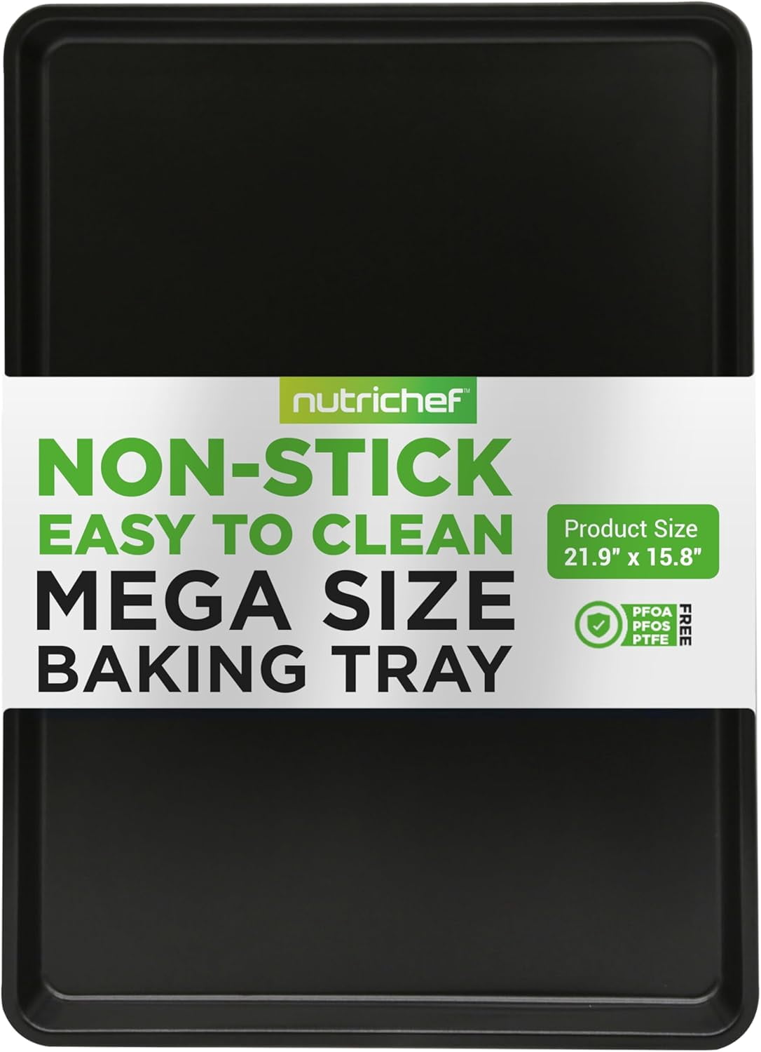 NutriChef Nonstick XL Cookie Sheet Baking Pan - Extra Large 22 Inch x 16 Inch with Raised Edges, Thick Carbon Steel Oven Baking Sheet for Jelly Rolls, Cookies, Cakes, & Pastries - Black