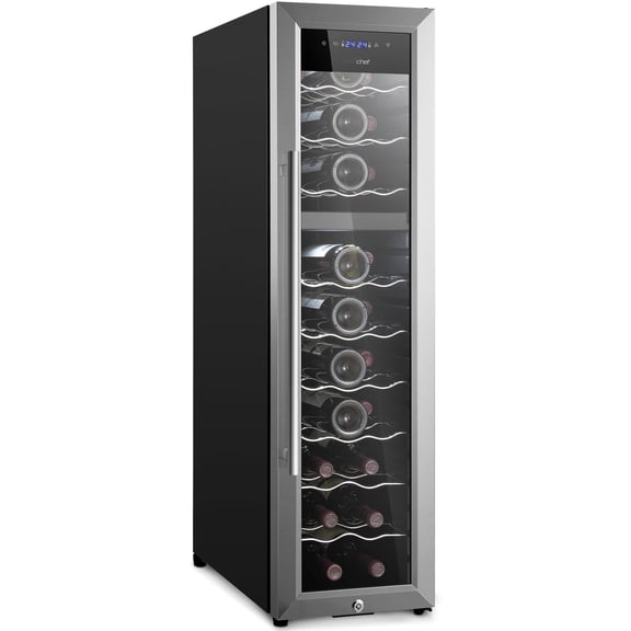 NutriChef PKCWCDS278 27 Bottle Fridge  Dual Zone Chiller  Adjustable Temperature 41F to 64F  Ultra Quiet Operation  Wine Cooler for Home, & Office  Free Standing 43x11x23 in Black