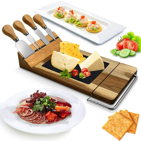 NutriChef Bamboo Cheese Serving Board Tray PKCZBD50 - Natural, Black - Natural, Black