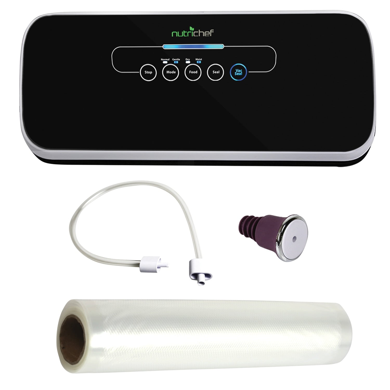 Black Automatic Food Vacuum Sealer with Reusable Bags