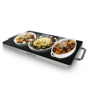 NutriChef PKWTR45 - Electric Warming Tray / Food Warmer with Non-Stick Heat-Resistant Glass Plate 19.8 x 11.9 Heating Surface