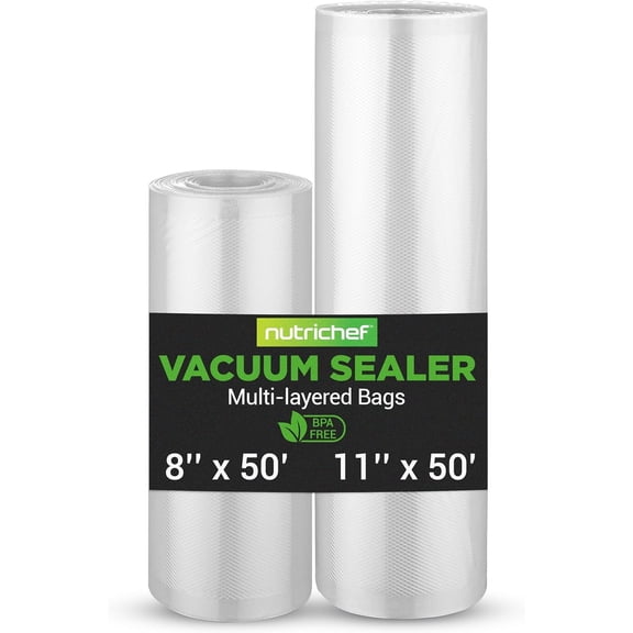 NutriChef PRTPKVS16RL - Vacuum Sealer Bags - Universal Air Vac Sealing Bags (2 Rolls, 100’ ft. Total Length)