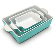 NutriChef Rectangular Ceramic 3 Piece Nonstick Kitchen Bakeware Set, Aqua